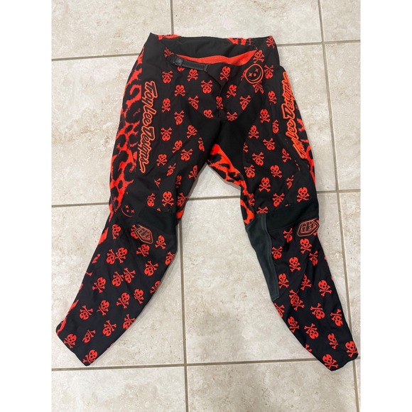 Troy Lee Designs GP Motocross Pants Mens 34 Red Black Skull Leopard Print MX Bmx